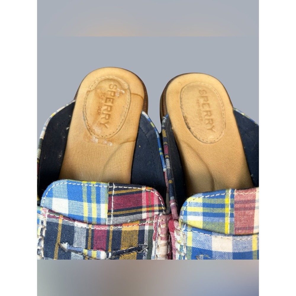 Sperry Seaport Penny Mules Womens 8 Multi Madras Plaid Patchwork Loafers Slip On - Picture 3 of 12